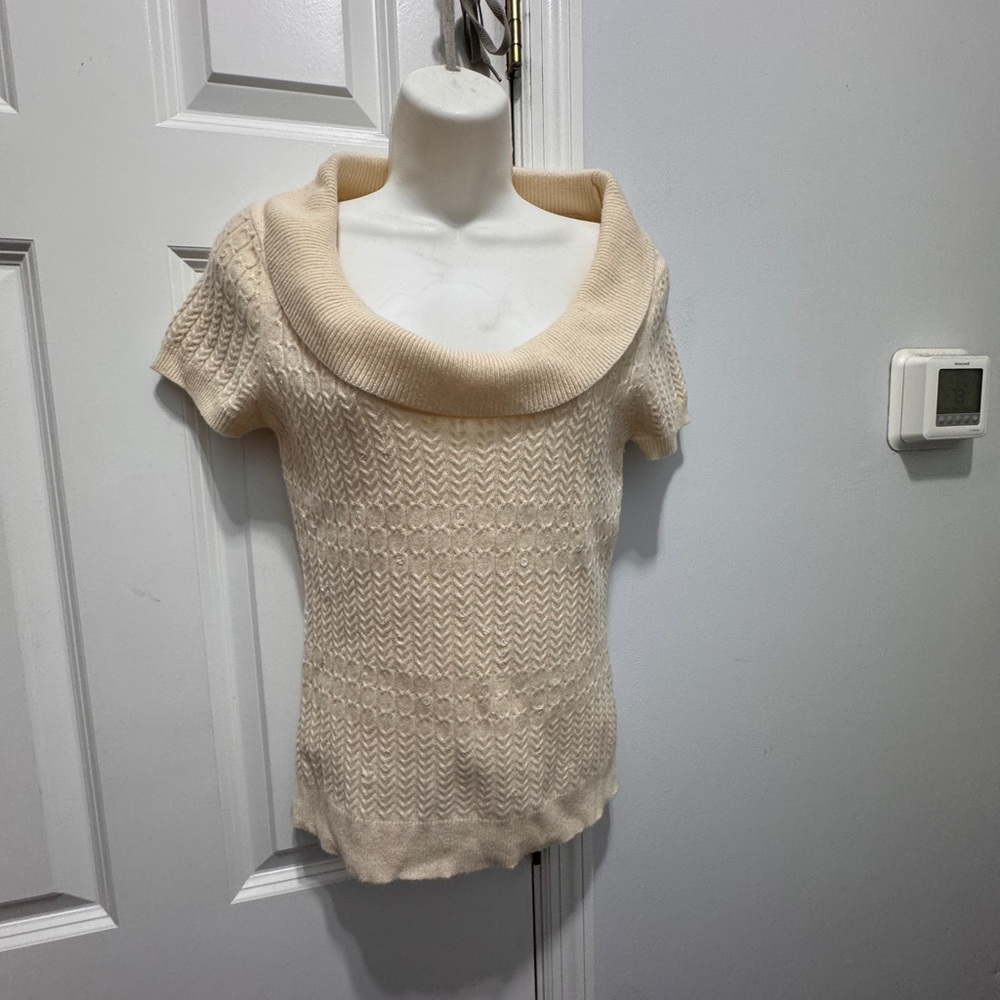 Trina Turk Los Angeles XS cream 100% cashmere mock cowl top sweater